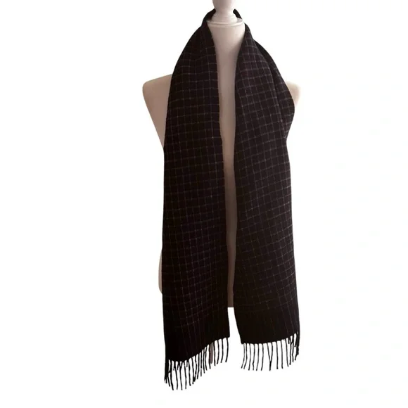 J.Crew Cashmere winter long scarf unisex luxury comfy coat fringe blue red soft - Picture 3 of 16